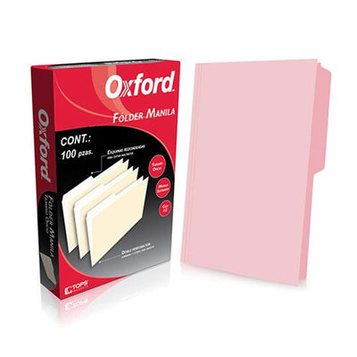 Folder manila 1/2 ceja OXFORD broche de 8cm color rosa pastel tamaño oficio
