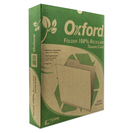 Folder reciclado 1/2 ceja OXFORD broche de 8cm color cartón tamaño carta