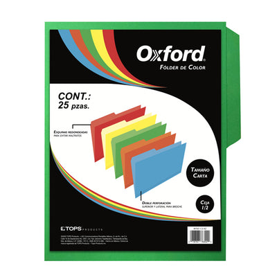 Folder manila 1/2 ceja OXFORD brohe de 8cm  color verde claro tamaño carta