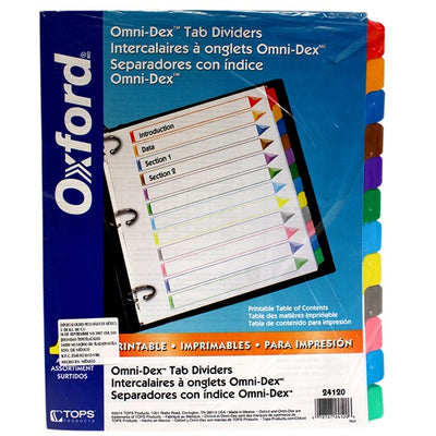 Separadores Oxford Tamaño Carta, con Cejas de colores - 12 Divisiones