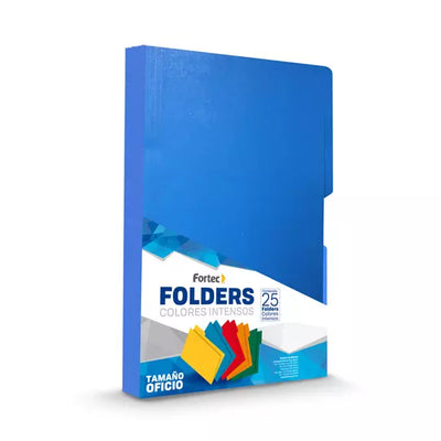 Folder de color intenso Fortec oficio color azul rey ceja 1/2 caja con 25 pzas