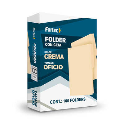 Folder económico FORTEC suaje lateral y superior para broche de 8cm color crema tamaño oficio