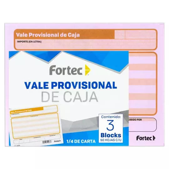 Vale de caja Fortec 1/4 carta 3 blocks con 50 hojas cada uno