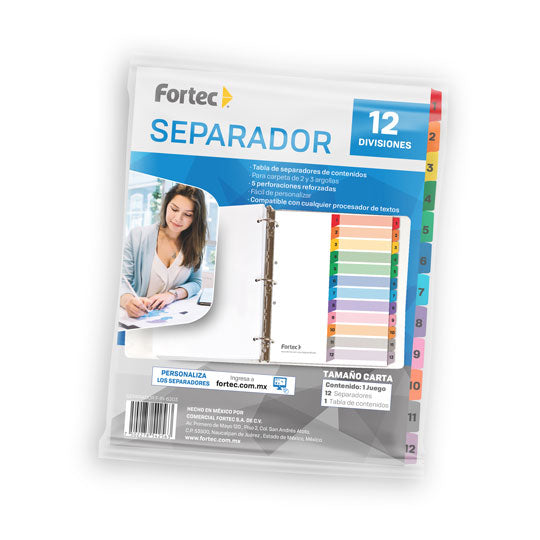 Separador númerico FORTEC 5 perforaciones laterales con refuerzo color blanco tamaño carta