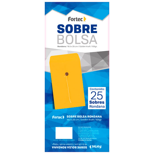 Sobre kraft  FORTEC solapa con rondana e hilo color amarillo kraft tamaño esquela con 25 sobres