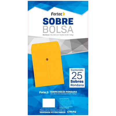 Sobre kraft FORTEC solapa con rondana de hilo color amarillo kraft tamaño carta con 25 sobres