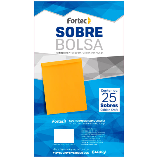 Sobre tipo bolsa Golden Kraft FORTEC solapa engomada color amarillo kraft tamaño radiografía