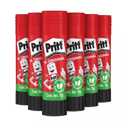 Lápiz adhesivo Pritt en barra de 11 grs, charola con 12 piezas