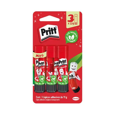 Lápiz adhesivo Pritt en barra de 11gr con 3 piezas
