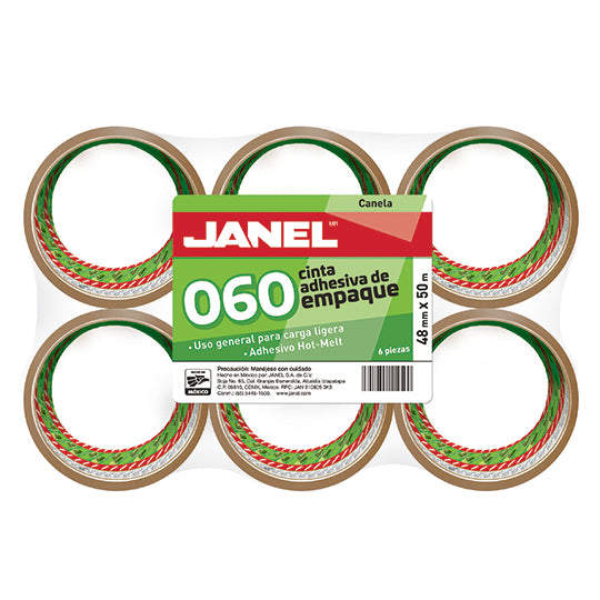 Cinta de Empaque Janel Canela de 48mm x 50m - Paquete con 6 piezas