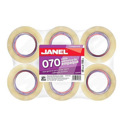 Cinta de Empaque Janel Transparente de 48mm x 150m - Paquete con 6 piezas