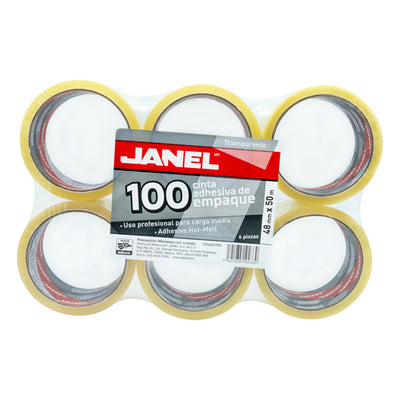 Cinta de Empaque Janel Transparente de 48mm x 50m - Paquete con 6 piezas