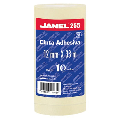 Cinta Adhesiva Jnael Transparente de 12mm x 33m - Paquete con 10 piezas