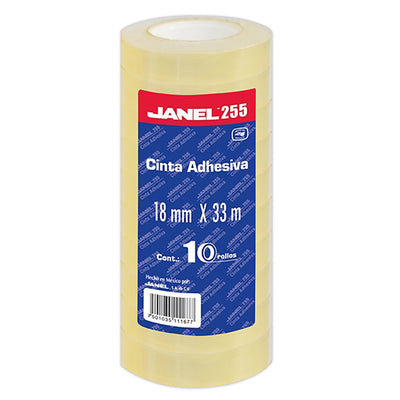 Cinta Adhesiva Janel Transparente de 18mm x 33m - Paquete con 10 piezas