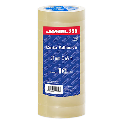 Cinta Adhesiva Janel Transparente de 24mm x 65m - Paquete con 10 piezas