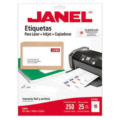Etiqueta Laser Janel Blanca 51 x 102mm - Paquete con 250 Etiquetas