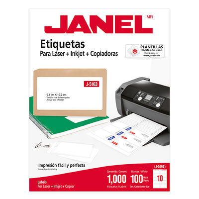 Etiqueta Laser Janel Blanca 51 x 102mm - Paquete con 1000 Etiquetas