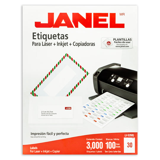 Etiqueta Laser Janel Blanca 25 x 67mm - Paquete con 3000 Etiquetas