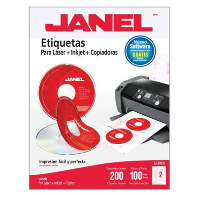 Etiqueta Laser Janel Blanca CD, 117mm - Paquete con 200 Etiquetas
