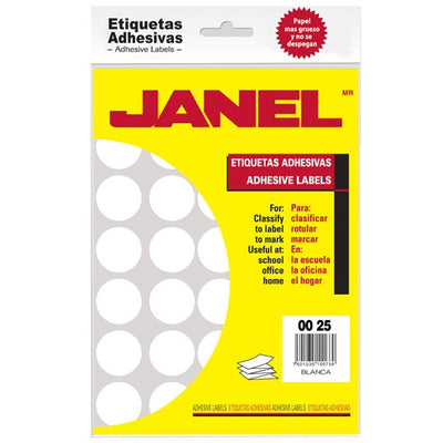 Etiqueta Adhesiva Janel Blanca No.12, 25mm - Paquete con 700 Etiquetas