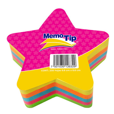 Block de Notas Adhesivas Memo-Tip Estrella, Surtido Neon - Block con 250 Notas