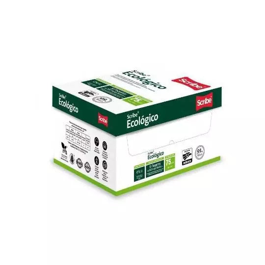 Caja de papel bond Ecológico Scribe tamaño oficio 93% de blancura 75gr