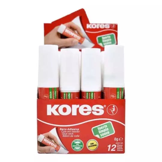 Lápiz adhesivo en barra Kores, color blanco de 8 grs 12 pz.
