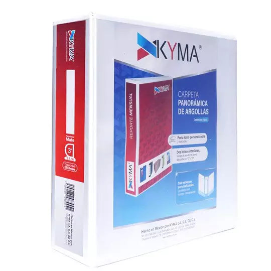 Carpeta panorámica KYMA carta blanca cubierta mate herraje en " D" de 3 pulgadas