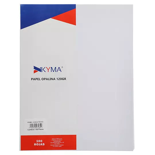 Paquete de papel opalina blanco 120gr Kyma, tamaño carta, paquete 100 hs