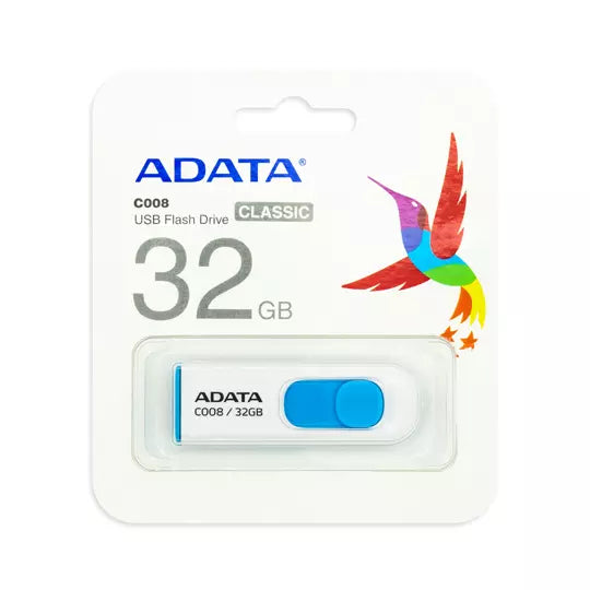 Memoria Flash Adata C008, 32gb, USB 2.0, Color Blanco/Azul