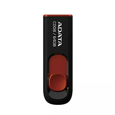 Memoria USB Adata C008, 64GB, USB 2.0, Color Negro/Rojo