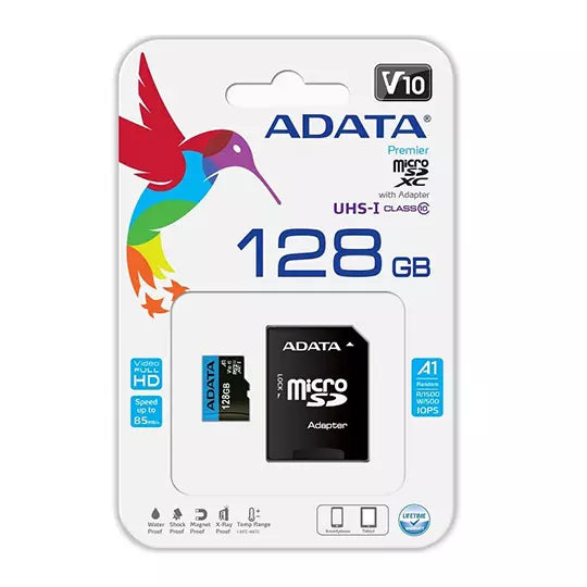 Memoria microSDXC ADATA Premier 128 GB AUSDX128GUICL10A1-RA | Clase 10 UHS-I A1 | Hasta 100 MB/s | Con Adaptador SD | Para Smartphone y Tablet | SKU AUSDX128GUICL10A1-RA