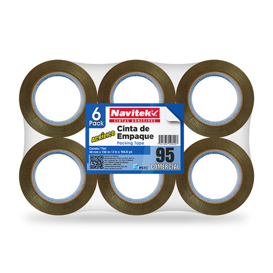 Cinta de Empaque Navitek Canela de 48mm x 150m - Paquete con 6 piezas