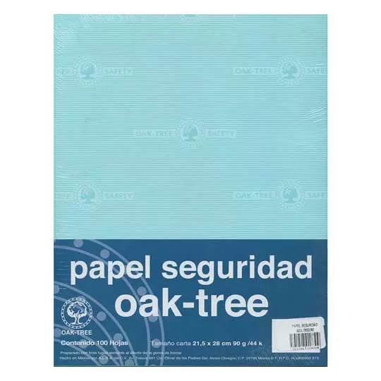 Paquete de papel seguridad Oak tree azulclaro tamaño carta 90gr paquete con 100