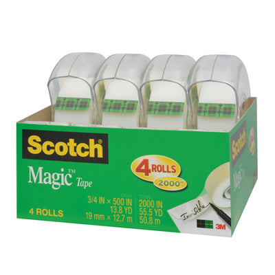 Cinta Mágica Scotch con Despachador, Transparente de 19mm x 12.7m - Paquete con 4 Piezas