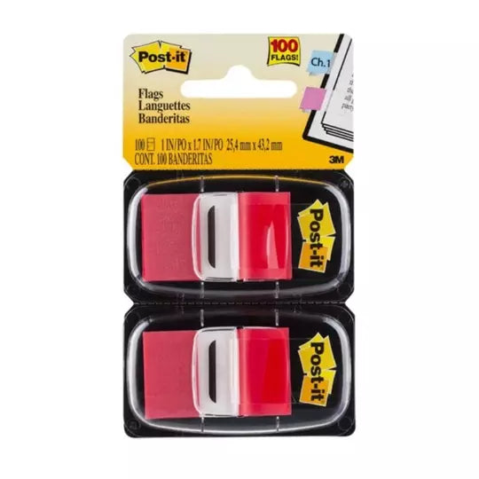 Banderitas adhesivas Post-It 3m color rojo 2 block con 50 banderitas c/u