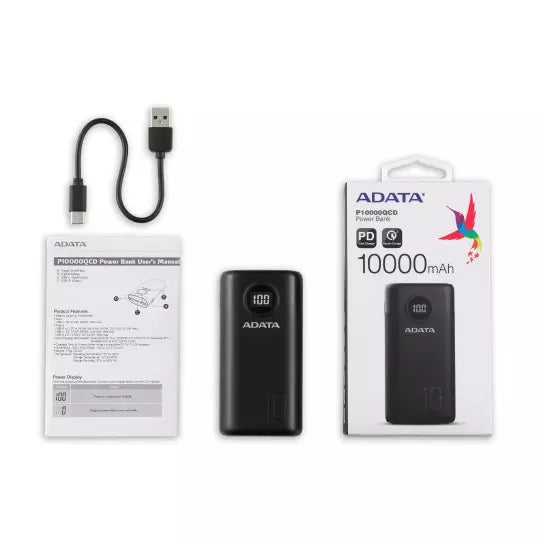 Cargador Portátil Adata P10000Qcd, 100Mah, Color Negro