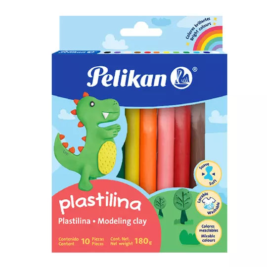 Plastilina Pelikan colores básicos cajacon 10 barras de colores surtidos