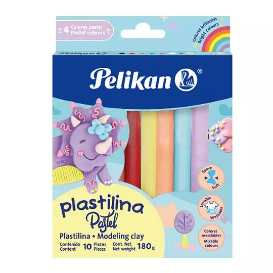 Plastilina Pelikan colores pastel caja con 10 barras de colores surtidos