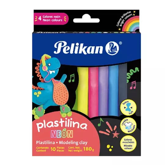 Plastilina Pelikan colores neón caja con10 barras de colores surtidos