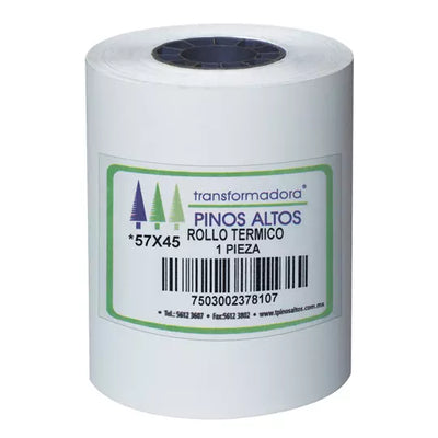 Rollo de papel térmico Pinos Altos 57 x45 mm caja con 200 rollos a granel