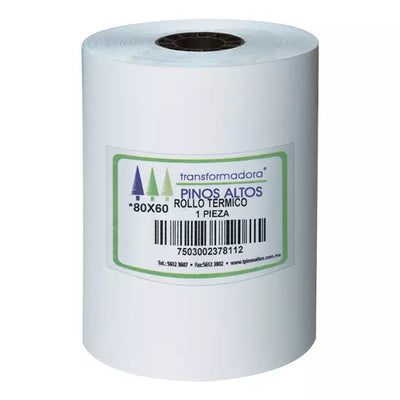 Rollo de papel térmico Pinos Altos 80 x60 mm caja con 50 rollos a granel