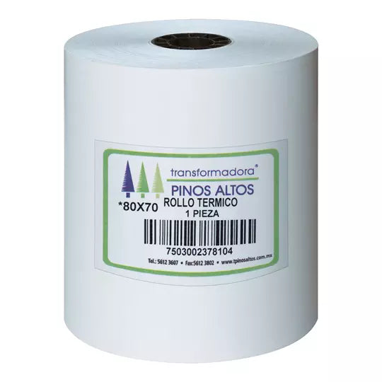 Rollo de papel térmico Pinos Altos 80 x70 mm caja con 50 rollos a granel