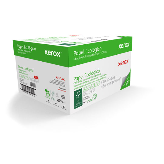 Caja de papel bond Ecológico XEROX tamaño oficio 93% de blancura 75gr