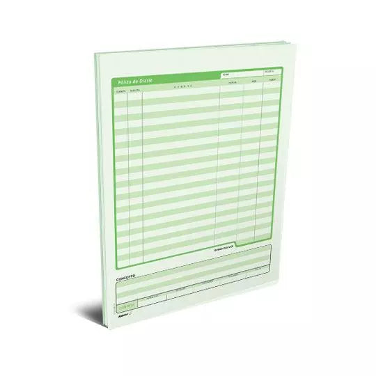 Póliza diario Rayter, tamaño carta, papel verde óptico, block 50 hojas