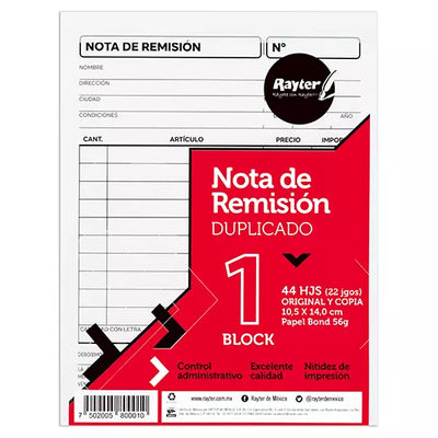 Remisión Rayter 1/4 duplicado blíster con 6, color blanco, 22 juegos