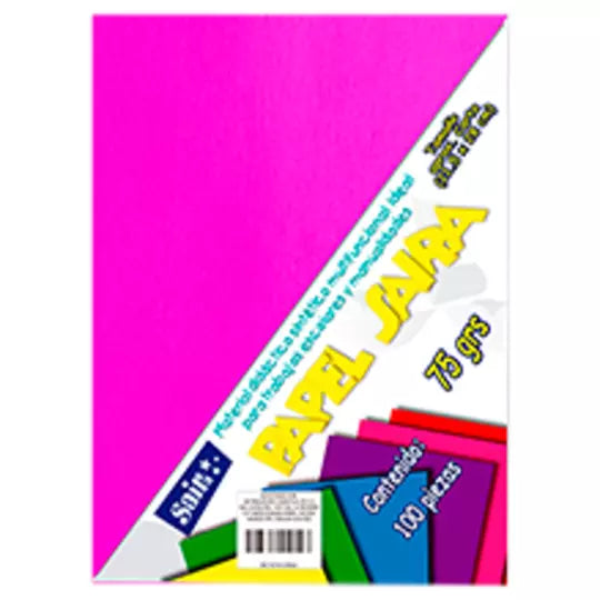 Paquete de hojas de color saira tamaño carta rosa fluorescente 75 grs 100 hoja