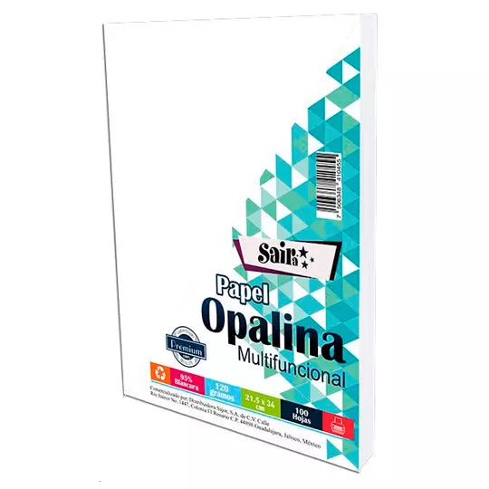 Paquete de papel opalina Saira de 120 grs tamaño oficio paquete 100 hojas