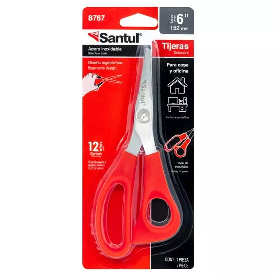 Tijeras santul de 15 CM (6 pulgadas) color rojo.
