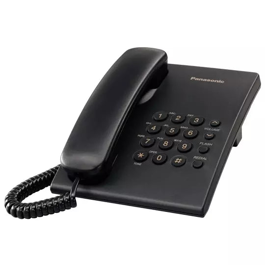 Teléfono Alámbrico Panasonic KX-TS500MEB | Analógico | Sin Batería | Instalable en Pared | Volumen 6 Niveles | Tono/Pulso | Negro | SKU KX-TS500MEB